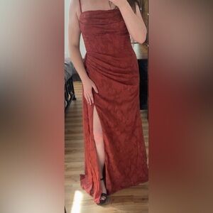 Bridesmaid Terracotta Maxi Dress with Side Slit